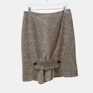Valentino Brown Tweed Ruffle Pencil Skirt